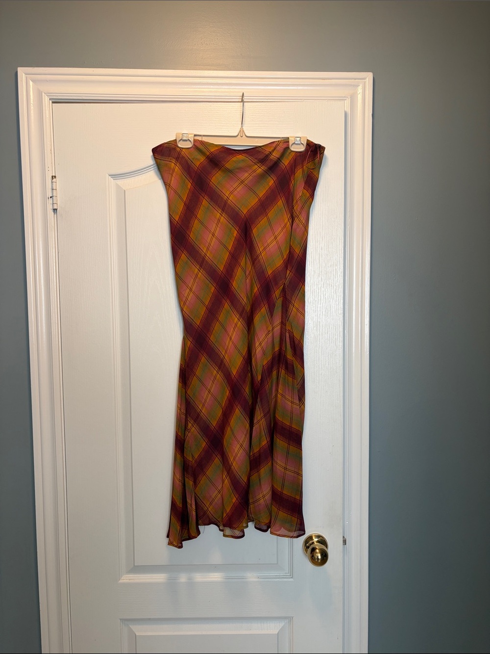 Zara Plaid Midi Skirt in Burgundy, Mustard and Pink